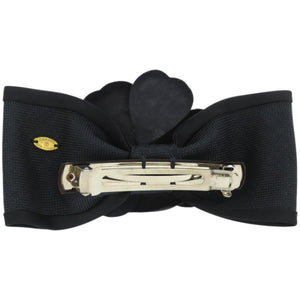 美品 シャネル リボン カメリア キャンバス サテン ブラック 黒 バレッタ 0087【中古】CHANEL