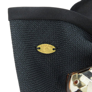 美品 シャネル リボン カメリア キャンバス サテン ブラック 黒 バレッタ 0087【中古】CHANEL