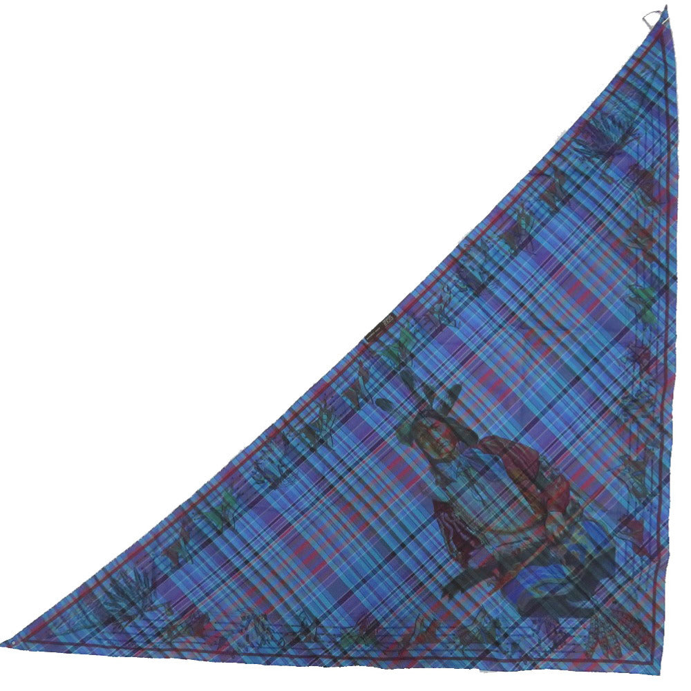 美品 エルメス マキシポワント パウニー族の首長 PANI LA SHAR PAWNEE チェック柄 シルバー金具 シルク パープル ブルー オレンジ スカーフ 0111【中古】HERMES