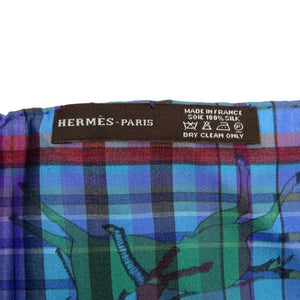美品 エルメス マキシポワント パウニー族の首長 PANI LA SHAR PAWNEE チェック柄 シルバー金具 シルク パープル ブルー オレンジ スカーフ 0111【中古】HERMES