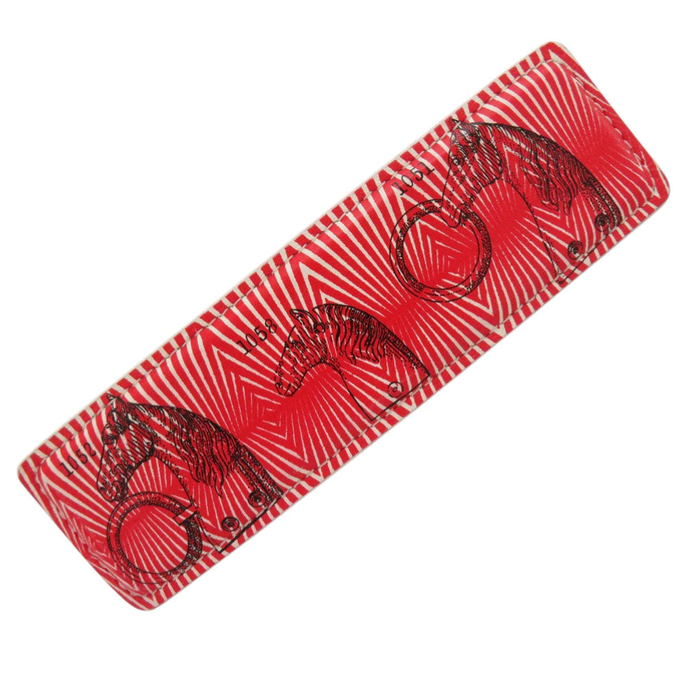 美品 エルメス Manufacture de Boucleries シルバー金具 レザー ルージュ レッド ヘアクリップ バレッタ 0124【中古】HERMES