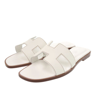 未使用 エルメス サンダル オラン H021056Z サイズ37 1/2 レザー ホワイト 0213【中古】HERMES