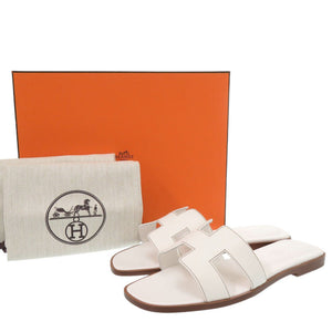 未使用 エルメス サンダル オラン H021056Z サイズ37 1/2 レザー ホワイト 0213【中古】HERMES