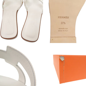 未使用 エルメス サンダル オラン H021056Z サイズ37 1/2 レザー ホワイト 0213【中古】HERMES
