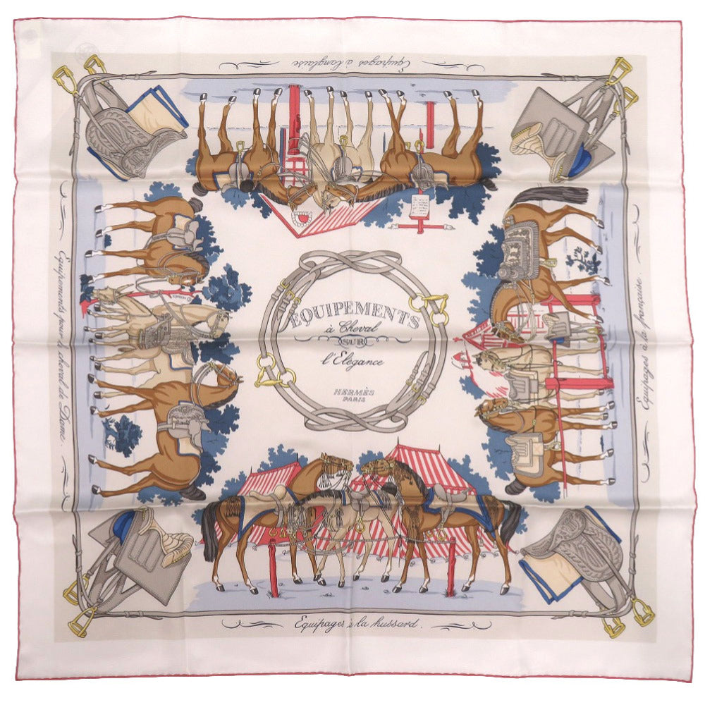 新品同様 エルメス カレ70 エレガントな馬装品 Equipements a Cheval sur l'Elegance シルク グリペルル ボワドゥローズ アルドワーズ スカーフ 0215【中古】HERMES