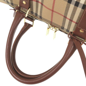 美品 バーバリー チェック シャドーホース PVC レザー ベージュ 2WAY ボストンバッグ 0221【中古】BURBERRY