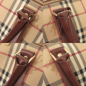 美品 バーバリー チェック シャドーホース PVC レザー ベージュ 2WAY ボストンバッグ 0221【中古】BURBERRY