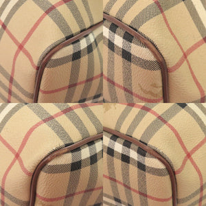 美品 バーバリー チェック シャドーホース PVC レザー ベージュ 2WAY ボストンバッグ 0221【中古】BURBERRY