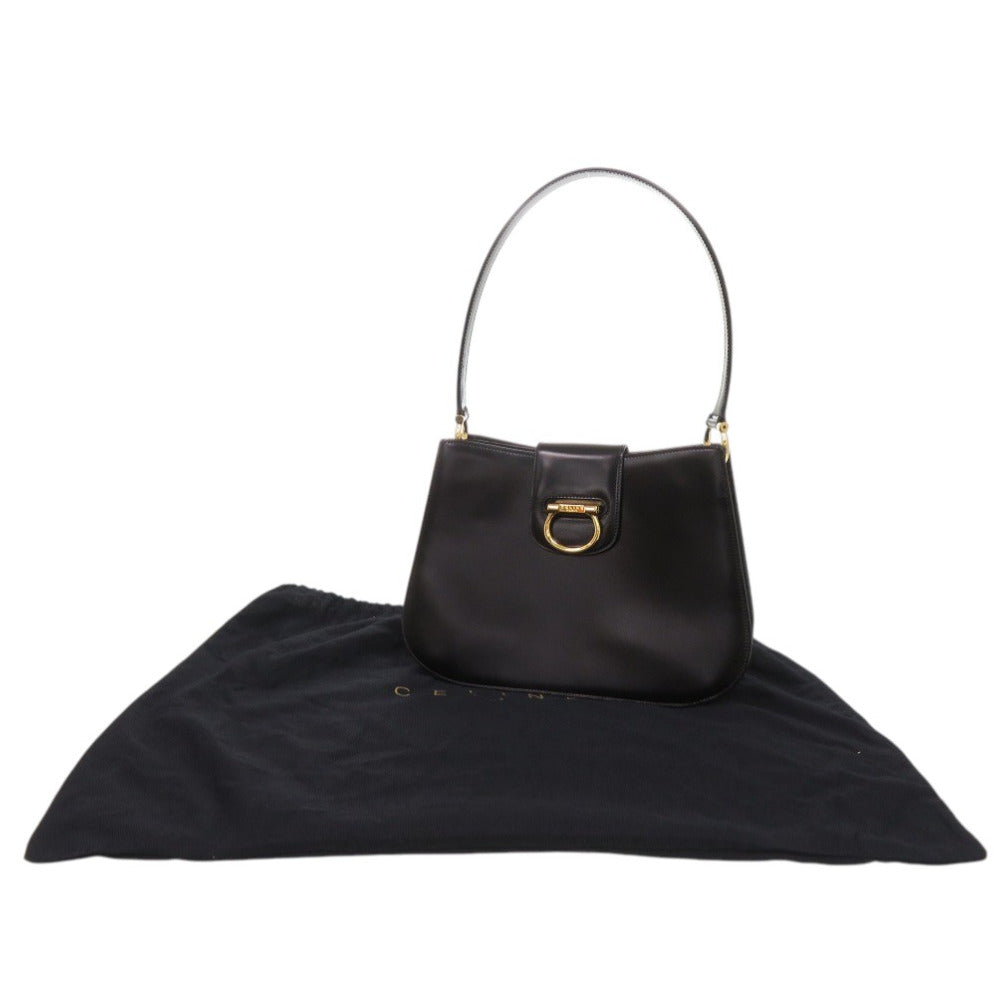 美品 セリーヌ レザー ブラック ショルダーバッグ 黒 0247【中古】CELINE