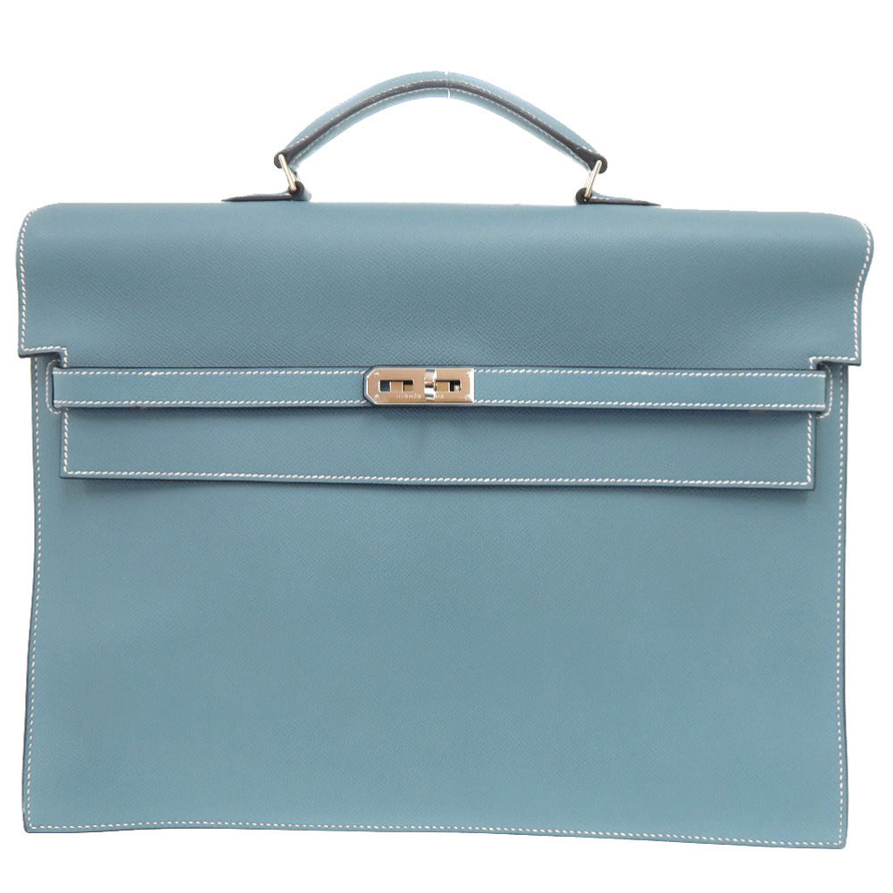 美品 エルメス ケリーデペッシュ38 ヴォーエプソン ブルージーン シルバー金具 □J刻印(2006年製) ビジネスバッグ 0259【中古】HERMES