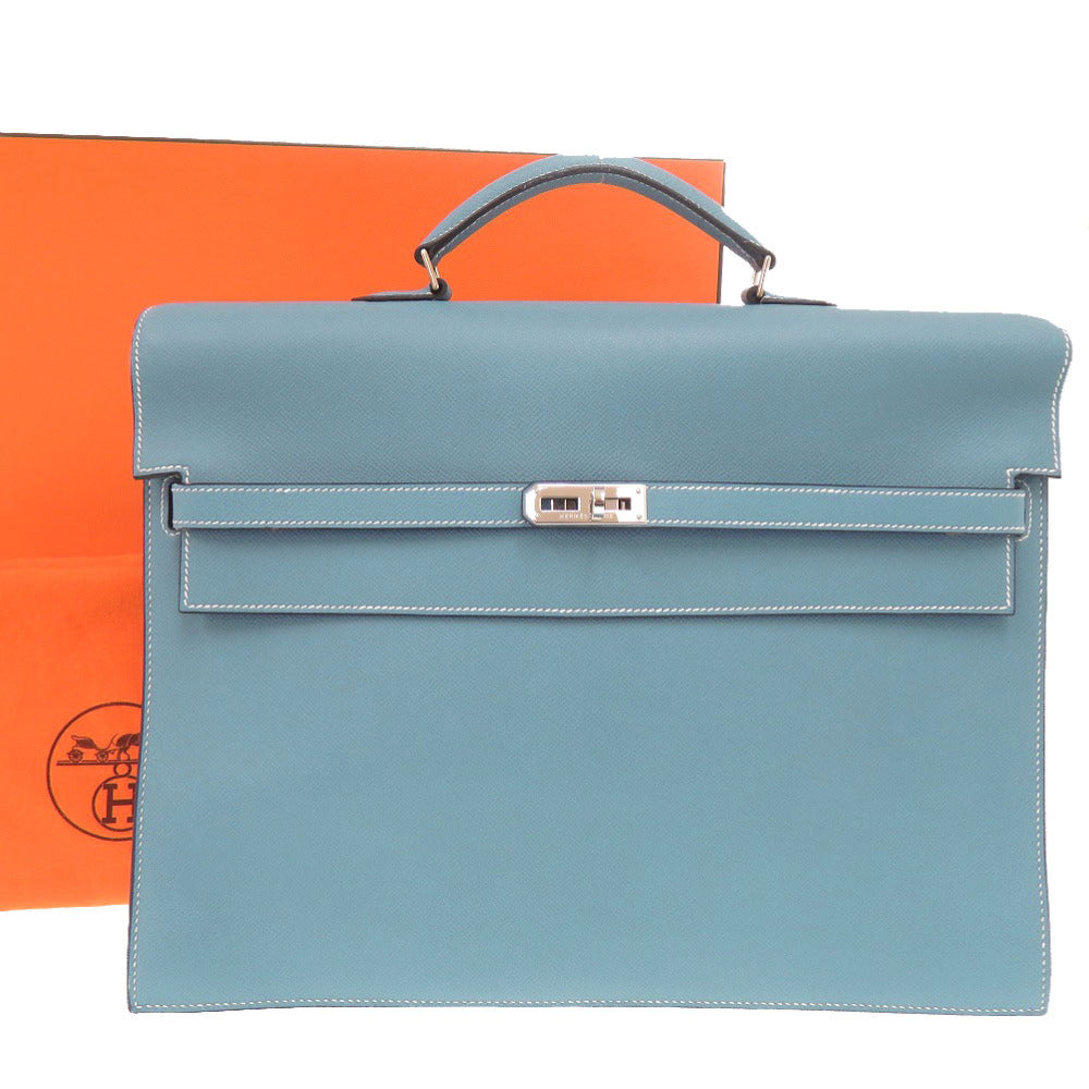 美品 エルメス ケリーデペッシュ38 ヴォーエプソン ブルージーン シルバー金具 □J刻印(2006年製) ビジネスバッグ 0259【中古】HERMES