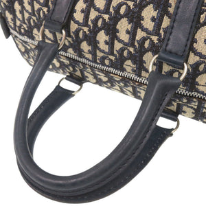 クリスチャンディオール トロッター キャンバス レザー ネイビー ベージュ ミニ ボストンバッグ ハンドバッグ 0265【中古】Christian Dior