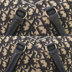 クリスチャンディオール トロッター キャンバス レザー ネイビー ベージュ ミニ ボストンバッグ ハンドバッグ 0265【中古】Christian Dior