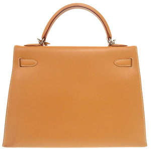 エルメス ケリー32 外縫い ヴォーシャモニー ナチュラル マットシルバー金具 □D刻印 ハンドバッグ 茶 0266 【中古】 HERMES