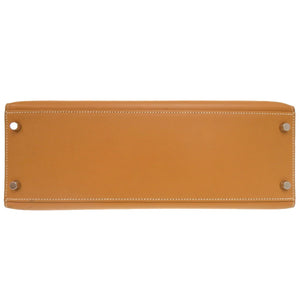 エルメス ケリー32 外縫い ヴォーシャモニー ナチュラル マットシルバー金具 □D刻印 ハンドバッグ 茶 0266 【中古】 HERMES