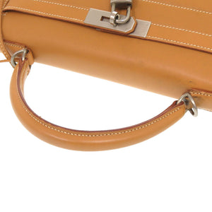 エルメス ケリー32 外縫い ヴォーシャモニー ナチュラル マットシルバー金具 □D刻印 ハンドバッグ 茶 0266 【中古】 HERMES