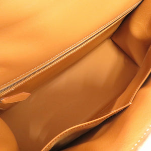 エルメス ケリー32 外縫い ヴォーシャモニー ナチュラル マットシルバー金具 □D刻印 ハンドバッグ 茶 0266 【中古】 HERMES