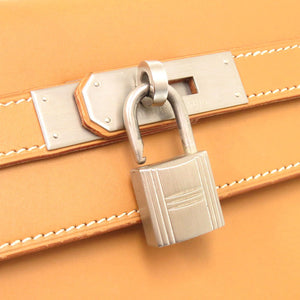 エルメス ケリー32 外縫い ヴォーシャモニー ナチュラル マットシルバー金具 □D刻印 ハンドバッグ 茶 0266 【中古】 HERMES