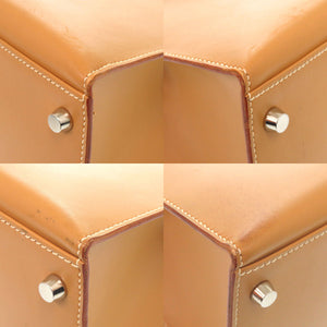 エルメス ケリー32 外縫い ヴォーシャモニー ナチュラル マットシルバー金具 □D刻印 ハンドバッグ 茶 0266 【中古】 HERMES