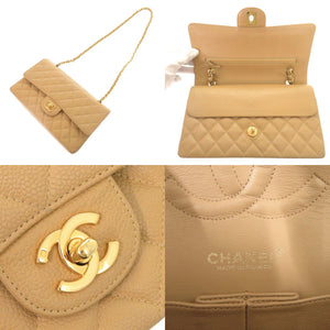 美品 シャネル マトラッセ25 ダブルフラップ キャビアスキン 6番台 ゴールド金具 ベージュ ショルダーバッグ 0285【中古】CHANEL