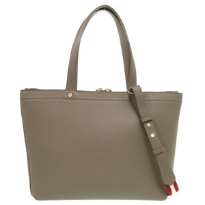 美品 バリー レザー グレージュ 2way トートバッグ 0291【中古】BALLY