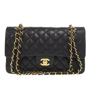 美品 シャネル マトラッセ25 ダブルフラップ 11番台 ラムスキン ゴールド金具 ブラック ショルダーバッグ 黒 0307【中古】CHANEL
