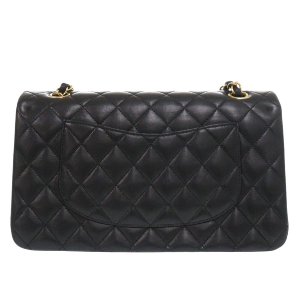 美品 シャネル マトラッセ25 ダブルフラップ 11番台 ラムスキン ゴールド金具 ブラック ショルダーバッグ 黒 0307【中古】CHANEL