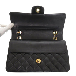 美品 シャネル マトラッセ25 ダブルフラップ 11番台 ラムスキン ゴールド金具 ブラック ショルダーバッグ 黒 0307【中古】CHANEL