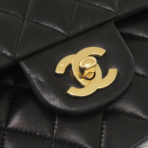 美品 シャネル マトラッセ25 ダブルフラップ 11番台 ラムスキン ゴールド金具 ブラック ショルダーバッグ 黒 0307【中古】CHANEL