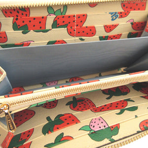 美品 グッチ ズゥミ ストロベリー 570661 レザー アイボリー ラウンドファスナー長財布 財布 0337【中古】GUCCI