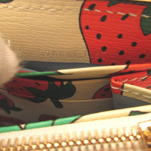 美品 グッチ ズゥミ ストロベリー 570661 レザー アイボリー ラウンドファスナー長財布 財布 0337【中古】GUCCI