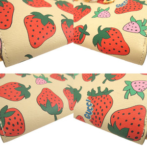 美品 グッチ ズゥミ ストロベリー 570661 レザー アイボリー ラウンドファスナー長財布 財布 0337【中古】GUCCI