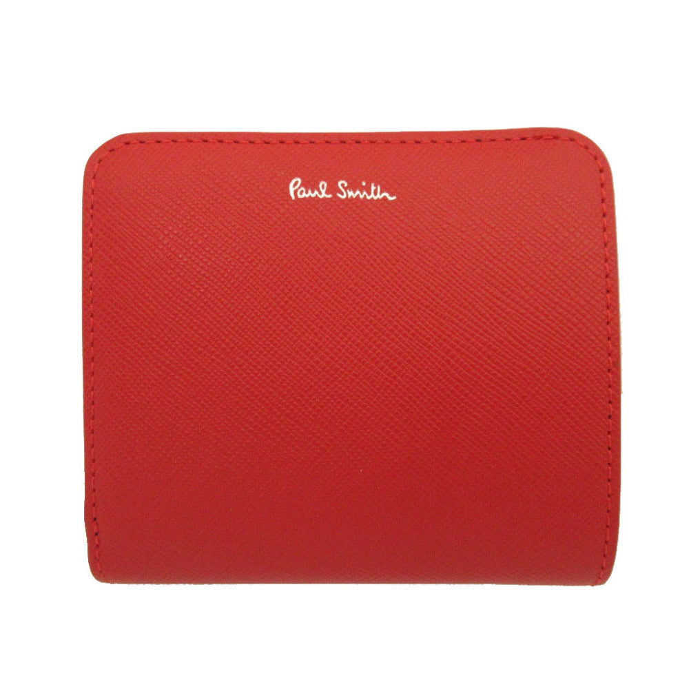 未使用 ポールスミス アーティスト ストライプ プラー レザー オレンジ 2つ折り財布 財布 0344【中古】Poul Smith