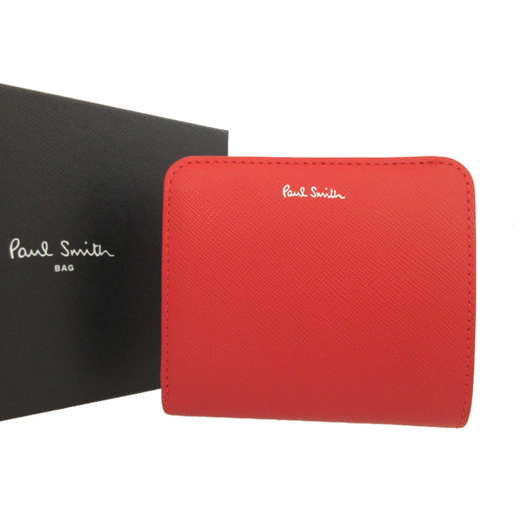 未使用 ポールスミス アーティスト ストライプ プラー レザー オレンジ 2つ折り財布 財布 0344【中古】Poul Smith