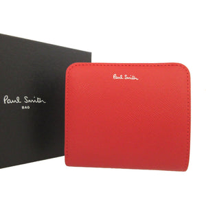 未使用 ポールスミス アーティスト ストライプ プラー レザー オレンジ 2つ折り財布 財布 0344【中古】Poul Smith