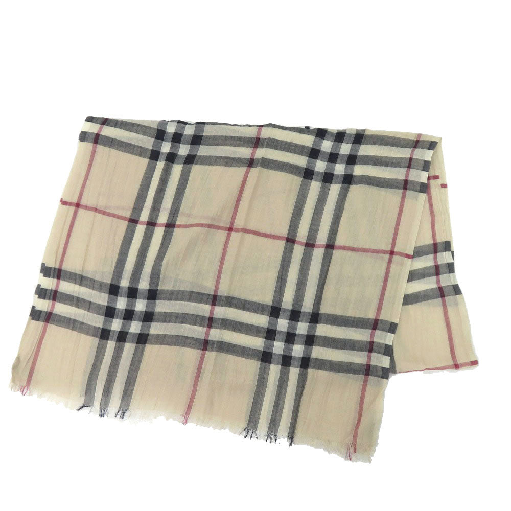 美品 バーバリー チェックストール ウール シルク ベージュ ブラック レッド スカーフ 0350【中古】BURBERRY