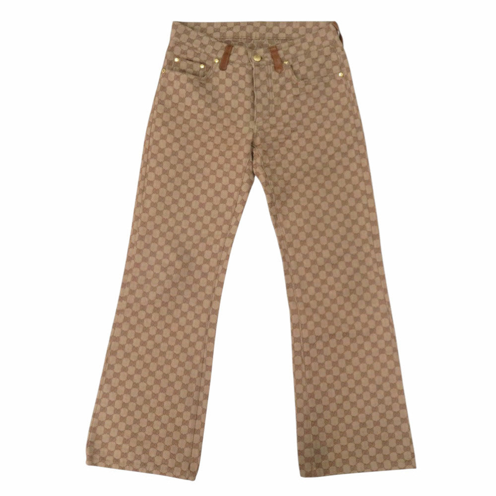 グッチ ヴィンテージ GGキャンバス レザー キャメル ベージュ ブラウン ゴールド金具 サイズ44 301-0640-5191 デニム パンツ ボトムス 0351【中古】GUCCI メンズ