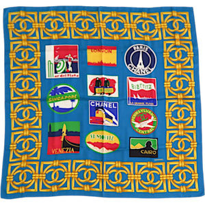 美品 シャネル VON VOYAGE シルク ブルー 青 スカーフ 0359【中古】CHANEL