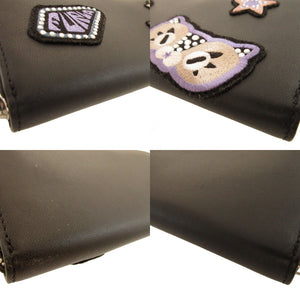 未使用 フルラ 猫 キャット レザー ブラック 黒 ラウンドファスナー長財布 財布 0375【中古】FURLA