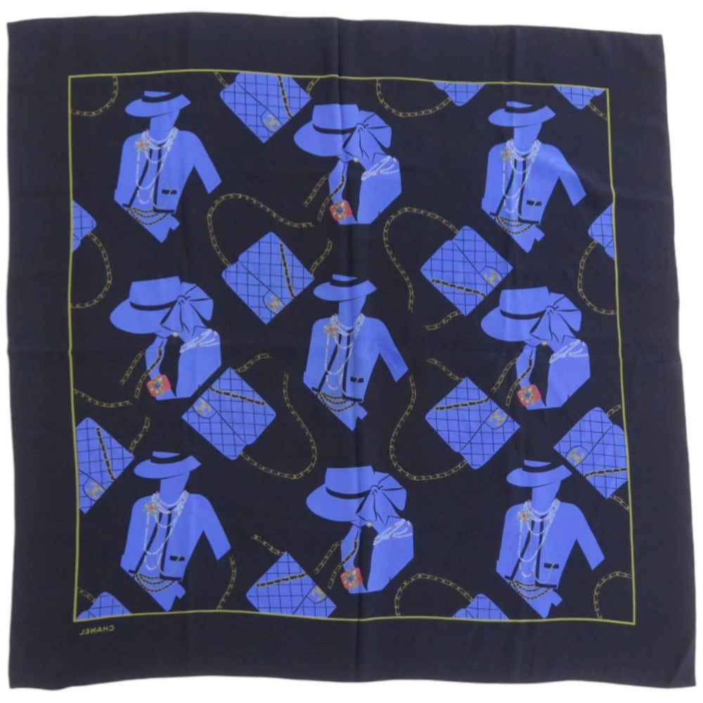 美品 シャネル マドモアゼル シルク ブラック 黒 スカーフ 0392【中古】CHANEL