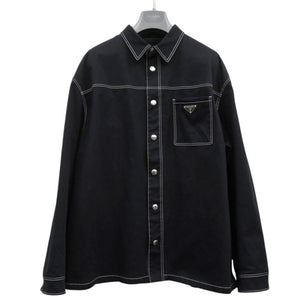 美品 プラダ ストレッチシャツジャケット SC696 ブラック コットン 黒 サイズL メンズ 0436【中古】PRADA