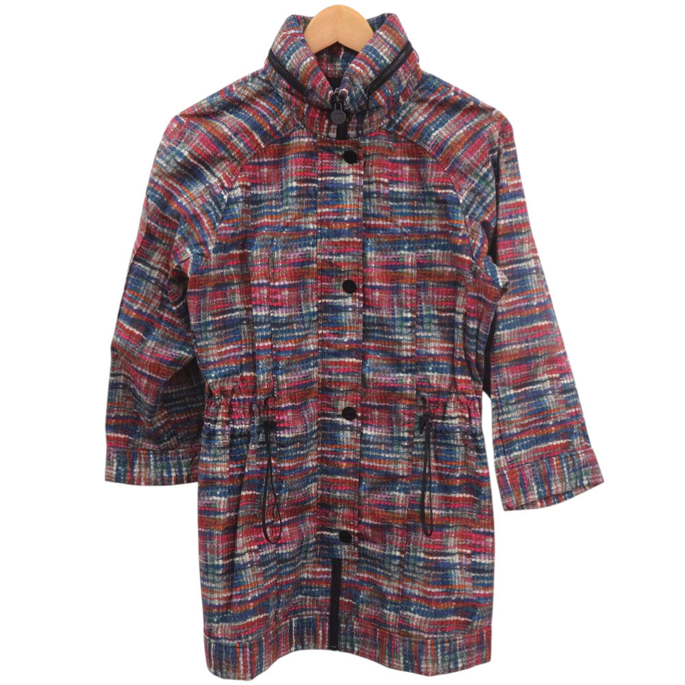 美品 シャネル ココボタン ヴィンテージ ツイード レインコート ウエストドローコード P48057V35794 サイズ34 コットン ポリウレタン ブルー レッド オレンジ アウター 0504【中古】CHANEL