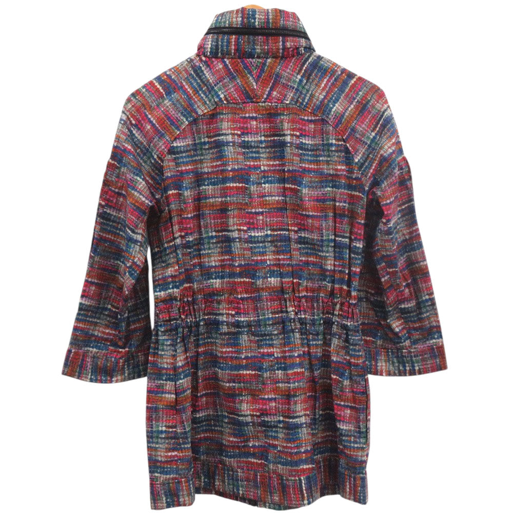 美品 シャネル ココボタン ヴィンテージ ツイード レインコート ウエストドローコード P48057V35794 サイズ34 コットン ポリウレタン ブルー レッド オレンジ アウター 0504【中古】CHANEL