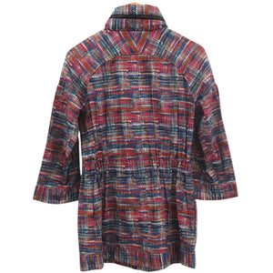 美品 シャネル ココボタン ヴィンテージ ツイード レインコート ウエストドローコード P48057V35794 サイズ34 コットン ポリウレタン ブルー レッド オレンジ アウター 0504【中古】CHANEL