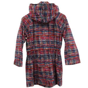 美品 シャネル ココボタン ヴィンテージ ツイード レインコート ウエストドローコード P48057V35794 サイズ34 コットン ポリウレタン ブルー レッド オレンジ アウター 0504【中古】CHANEL