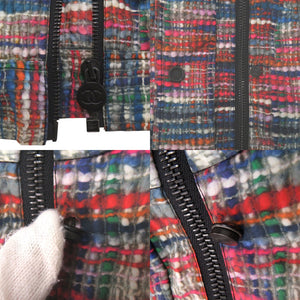 美品 シャネル ココボタン ヴィンテージ ツイード レインコート ウエストドローコード P48057V35794 サイズ34 コットン ポリウレタン ブルー レッド オレンジ アウター 0504【中古】CHANEL