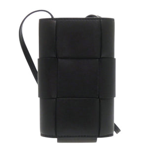 美品 ボッテガヴェネタ マキシイントレチャート 742575 フォンケース レザー ブラック スマホ ショルダーバッグ 黒 0531【中古】BOTTEGAVENETA