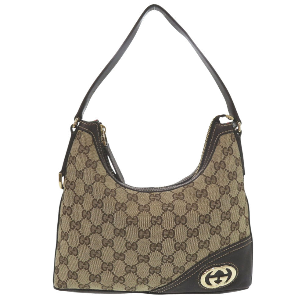 美品 グッチ 182489 ゴールド金具 GGキャンバス レザー ブラウン ハンドバッグ ワンショルダー 0548【中古】GUCCI