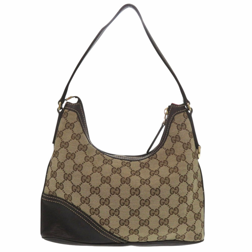 美品 グッチ 182489 ゴールド金具 GGキャンバス レザー ブラウン ハンドバッグ ワンショルダー 0548【中古】GUCCI
