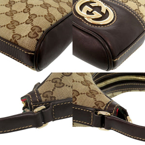 美品 グッチ 182489 ゴールド金具 GGキャンバス レザー ブラウン ハンドバッグ ワンショルダー 0548【中古】GUCCI